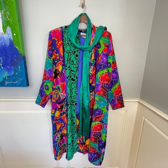 Maggie Shepherd Australia Vintage Artwear Boho Kimono Set Vibrant Large - Picture 2 of 11